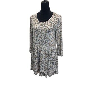Womens Boho Leopard Print Long Sleeve Tunic Top With Ruffle Hem large